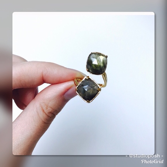 🌾Bondhu Labradorite Double Stone Gold Ring🌾 - Picture 3 of 6